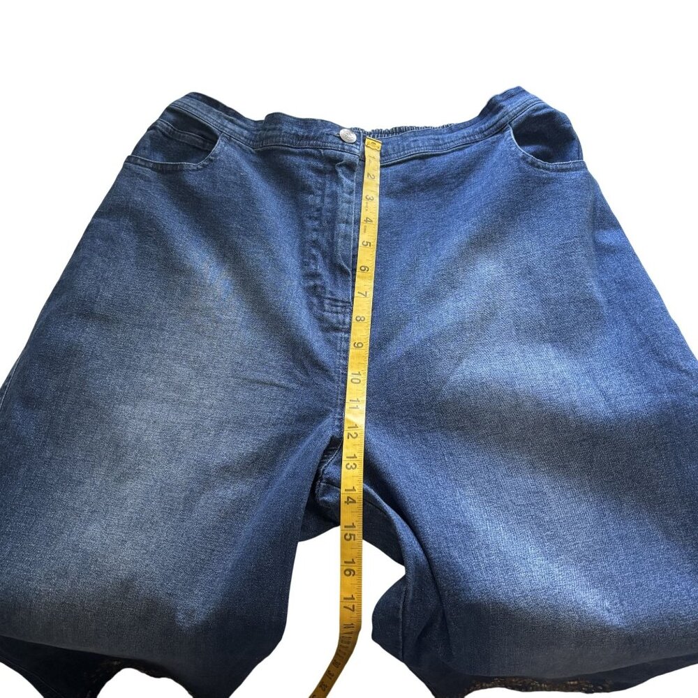 Quacker Factory Dark Wash Cropped Jeans With Sequins Detail At Hem - Picture 8 of 12
